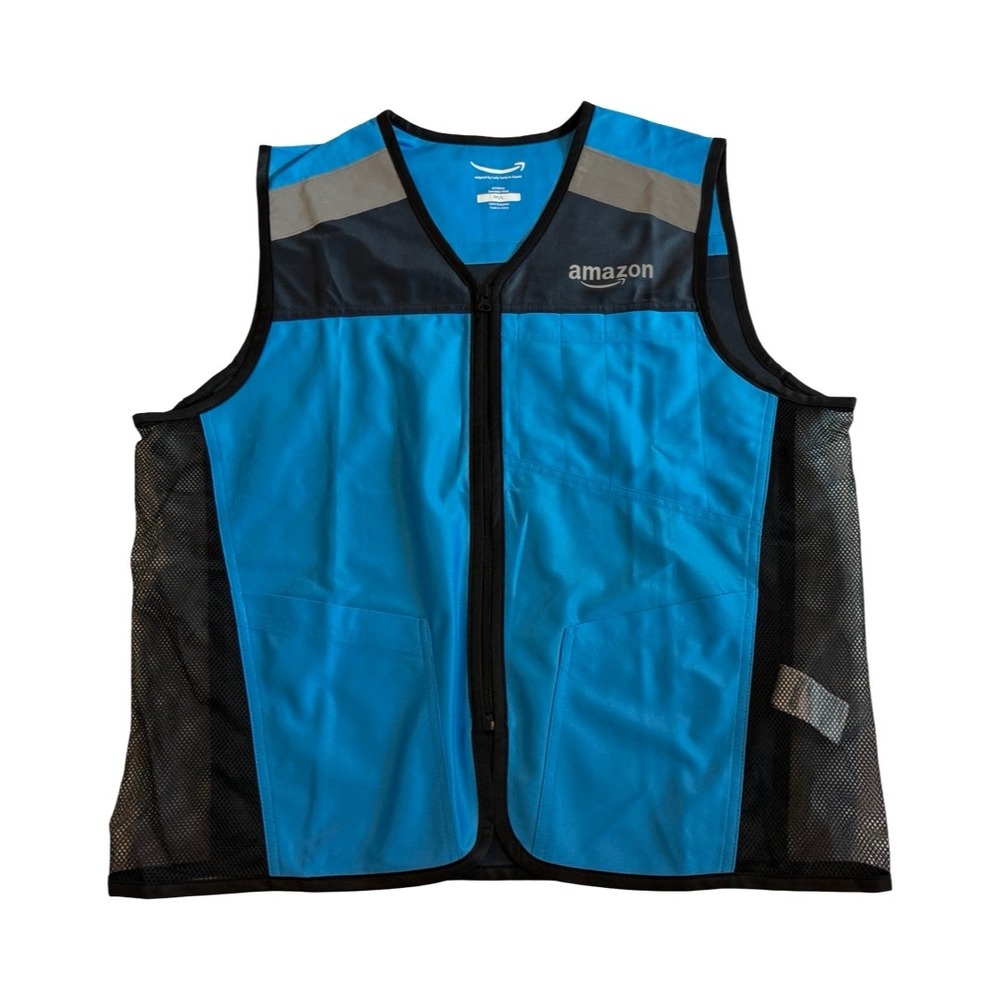 Amazon Men's Safety Vest Reflective Blue/Black High Visibility Uniform Size M/L